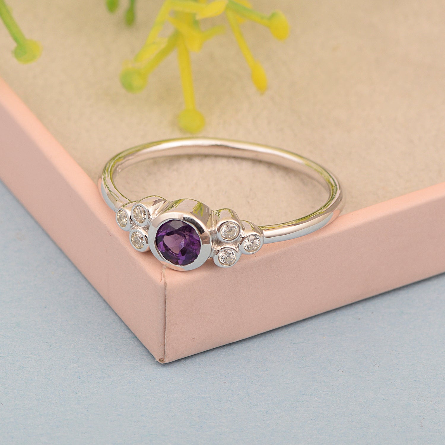 925 Sterling Silver Round 4mm Amethyst Engagement For Her Ring - Kimaya INC