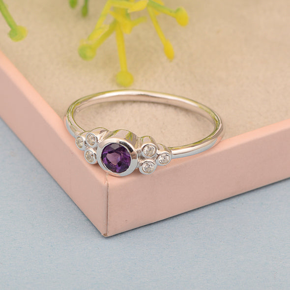 925 Sterling Silver Round 4mm Amethyst Engagement For Her Ring - Kimaya INC