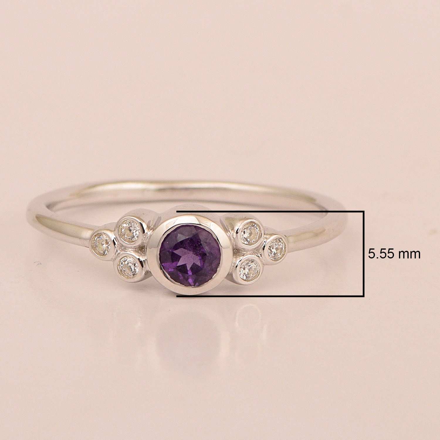 925 Sterling Silver Round 4mm Amethyst Engagement For Her Ring - Kimaya INC