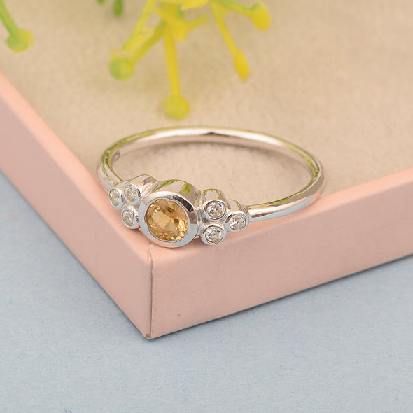 925 Sterling Silver Round 4mm Citrine Engagement For Her Ring - Kimaya INC