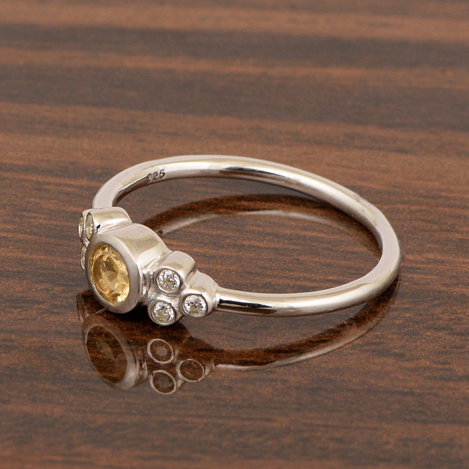 925 Sterling Silver Round 4mm Citrine Engagement For Her Ring - Kimaya INC