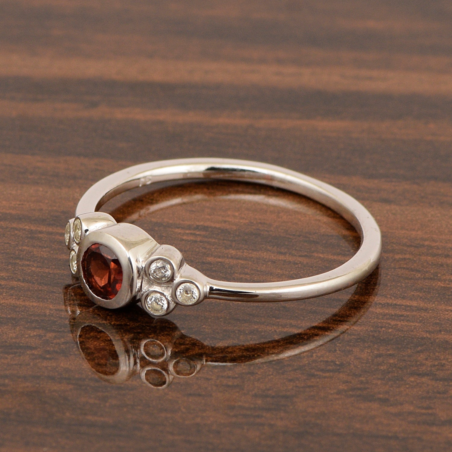 925 Sterling Silver Round 4mm Garnet Engagement For Her Ring - Kimaya INC