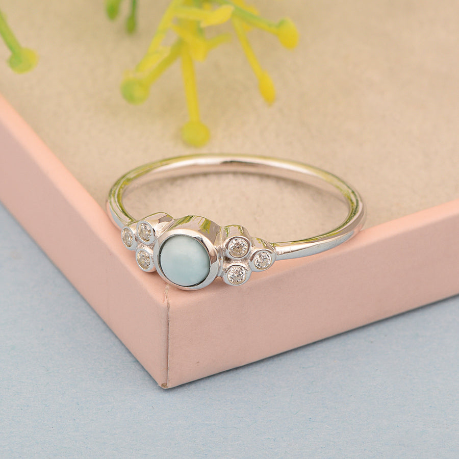 Larimar Cluster Engagement Ring - Sterling Silver