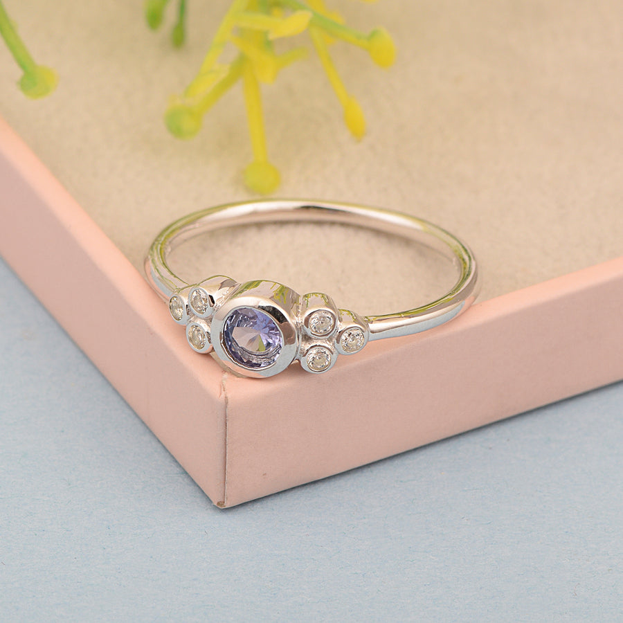 Tanzanite Cluster Engagement Ring - Sterling Silver