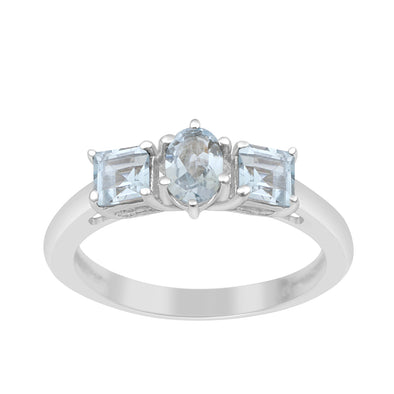 Sterling Silver Round 1.1 Ctw Aquamarine Infinite Rings - Kimaya INC