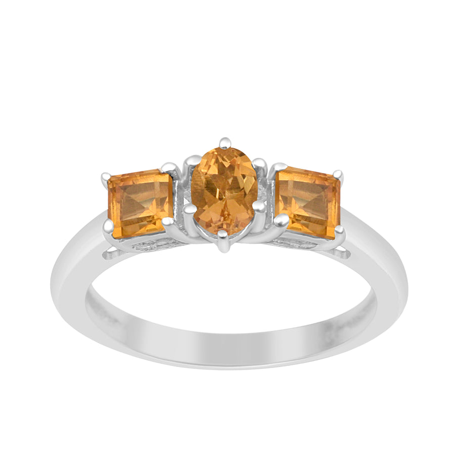 Citrine Three Stone Ring- Sterling Silver