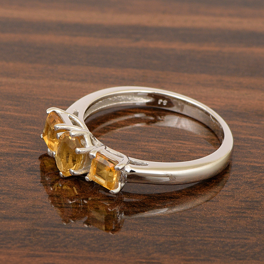 Citrine Three Stone Ring- Sterling Silver