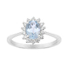 925 Sterling Silver 7x5mm Oval Aquamarine with White Topaz Accent Stones Halo Ring - Kimaya INC