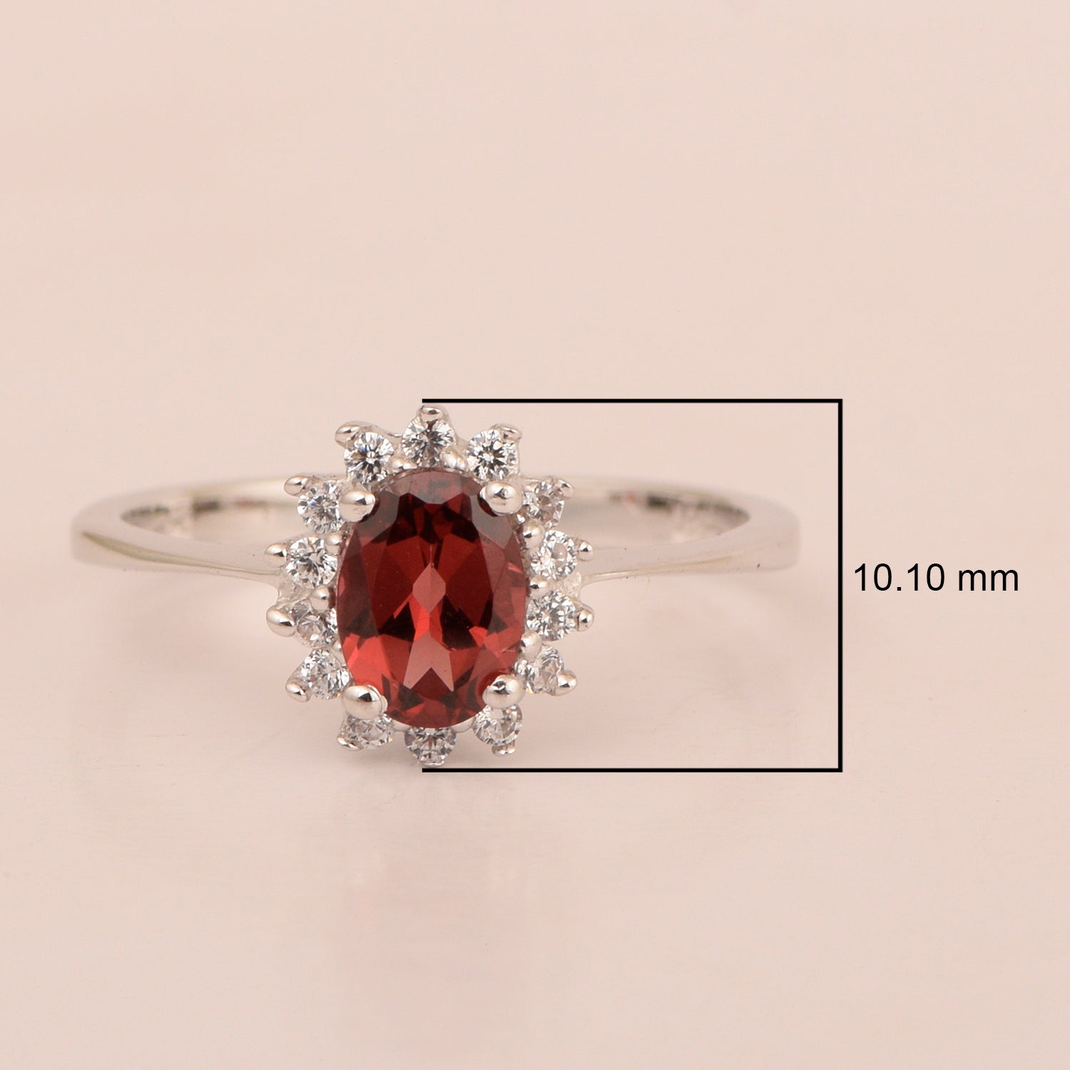 925 Sterling Silver 7x5mm Oval Garnet with White Topaz Accent Stones Halo Ring - Kimaya INC