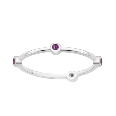 925 Sterling Silver Round 0.20 Ctw Amethyst Stackable Band Women Engagement Ring - Kimaya INC