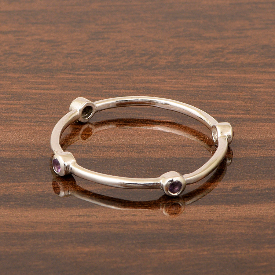 925 Sterling Silver Round 0.20 Ctw Amethyst Stackable Band Women Engagement Ring
