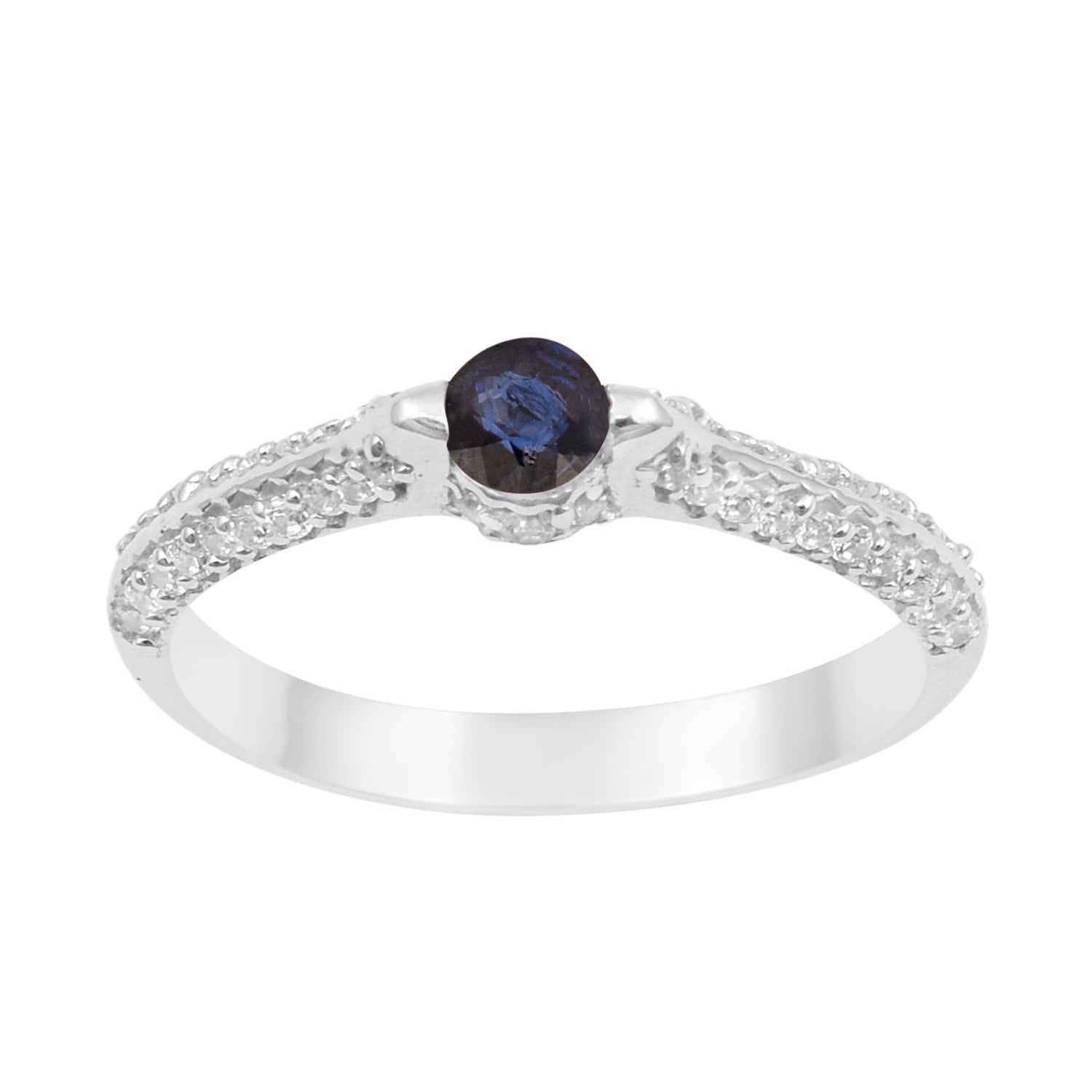 925 Sterling Silver Round 4MM Blue Sapphire White Accents Promise Ring - Kimaya INC
