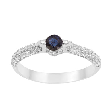 925 Sterling Silver Round 4MM Blue Sapphire White Accents Promise Ring - Kimaya INC