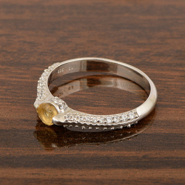 925 Sterling Silver Round 4MM Citrine White Accents Promise Ring - Kimaya INC