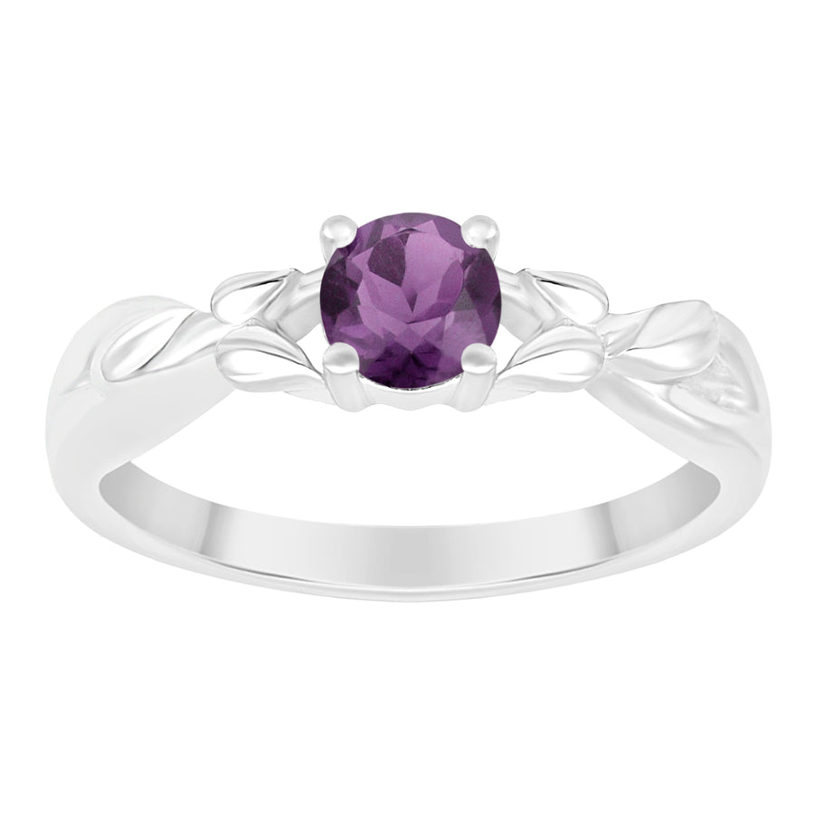 Amethyst Nature-Inspired Leaf Design Ring- Sterling Silver