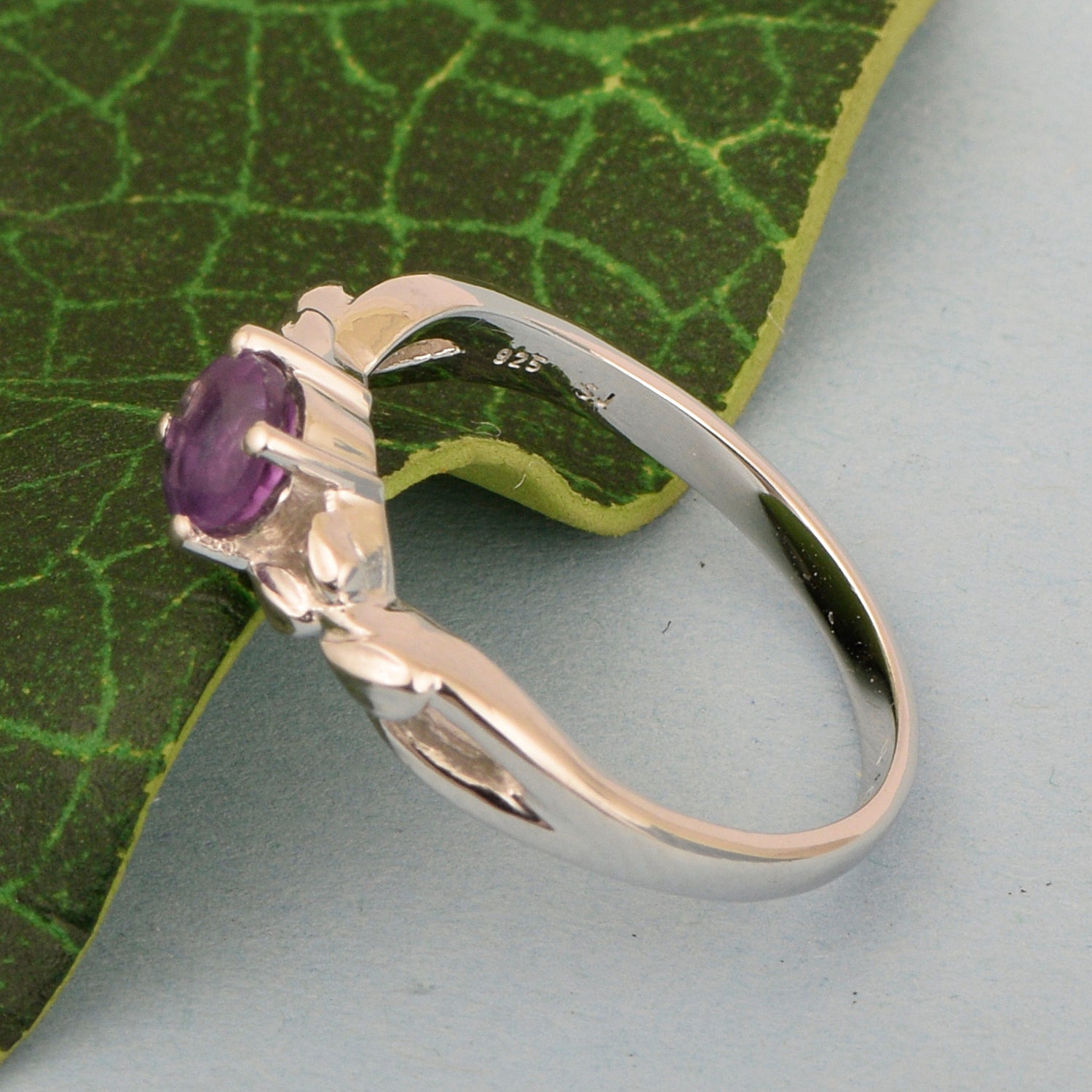 925 Sterling Silver Round Shape 5mm Amethyst Promise Rings - Kimaya INC