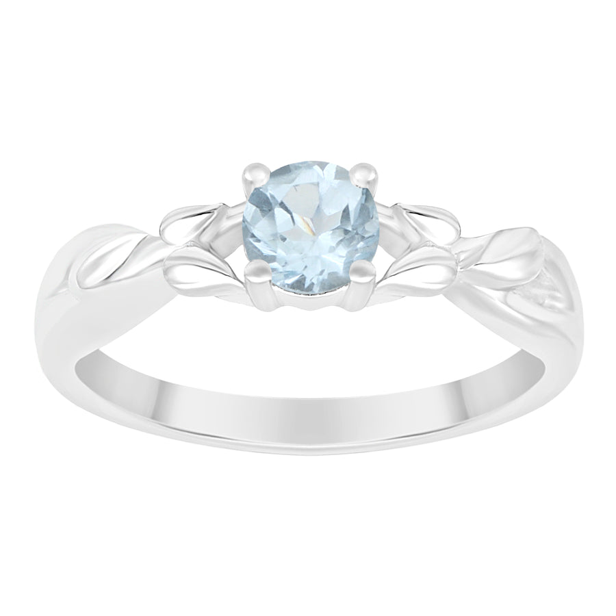 Aquamarine Nature-Inspired Leaf Design Ring- Sterling Silver