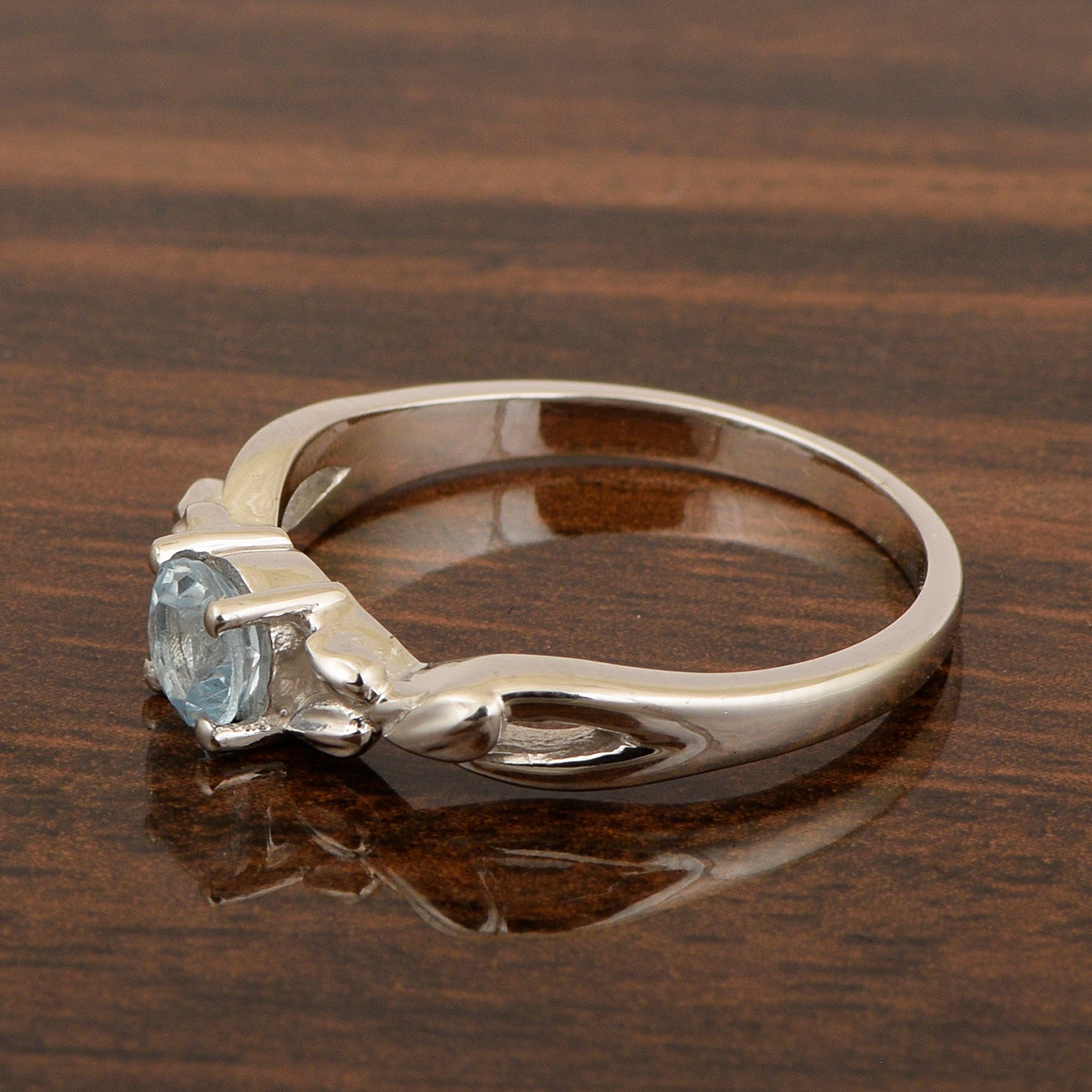 925 Sterling Silver Round Shape 5mm Aquamarine Promise Rings - Kimaya INC
