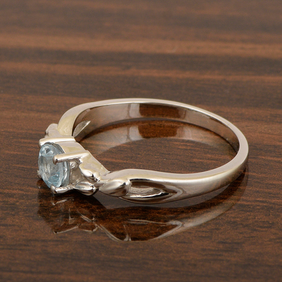 Aquamarine Nature-Inspired Leaf Design Ring- Sterling Silver