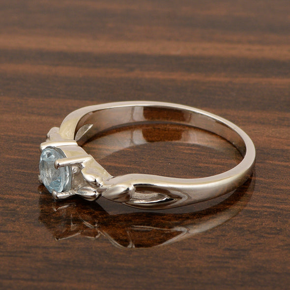925 Sterling Silver Round Shape 5mm Aquamarine Promise Rings - Kimaya INC