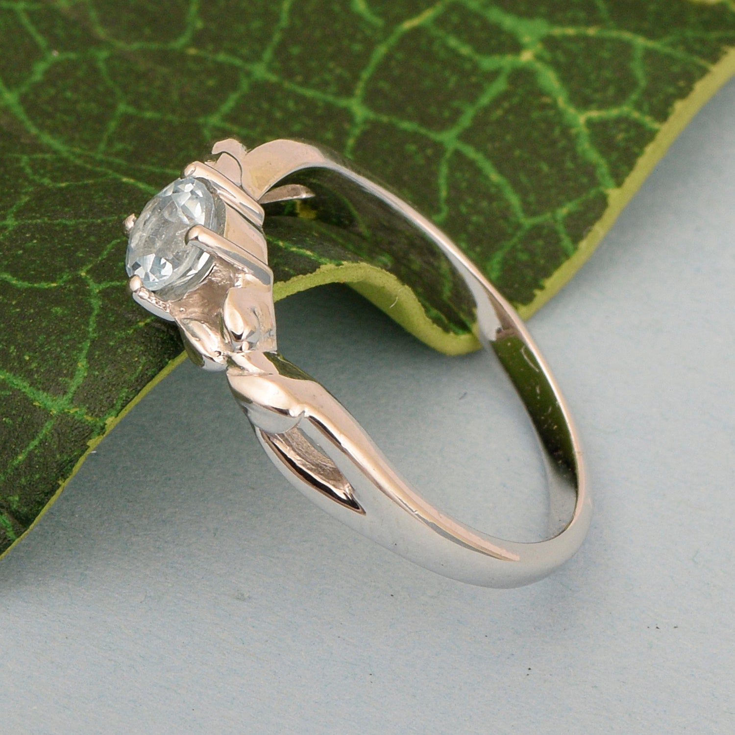 925 Sterling Silver Round Shape 5mm Aquamarine Promise Rings - Kimaya INC