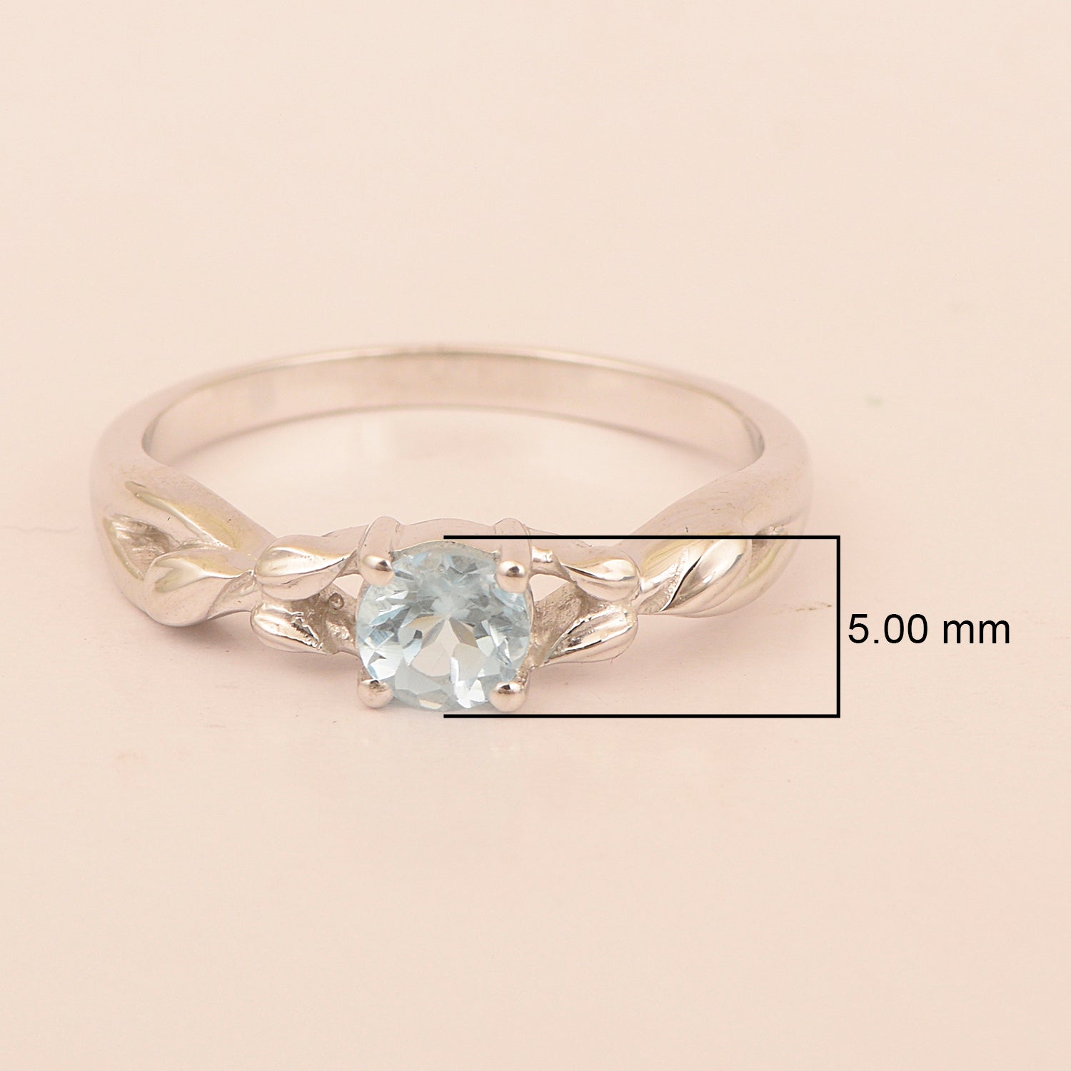925 Sterling Silver Round Shape 5mm Aquamarine Promise Rings - Kimaya INC