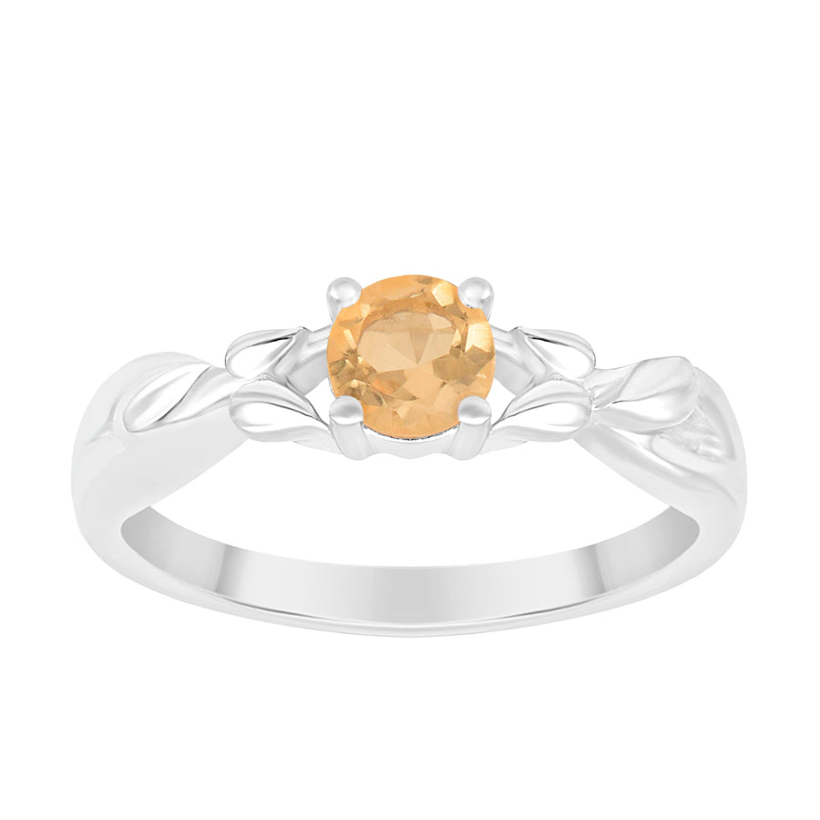Citrine Nature-Inspired Leaf Design Ring- Sterling Silver