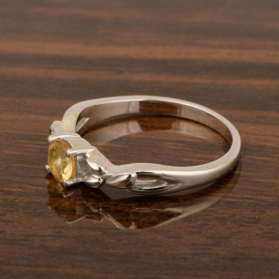 Citrine Nature-Inspired Leaf Design Ring- Sterling Silver
