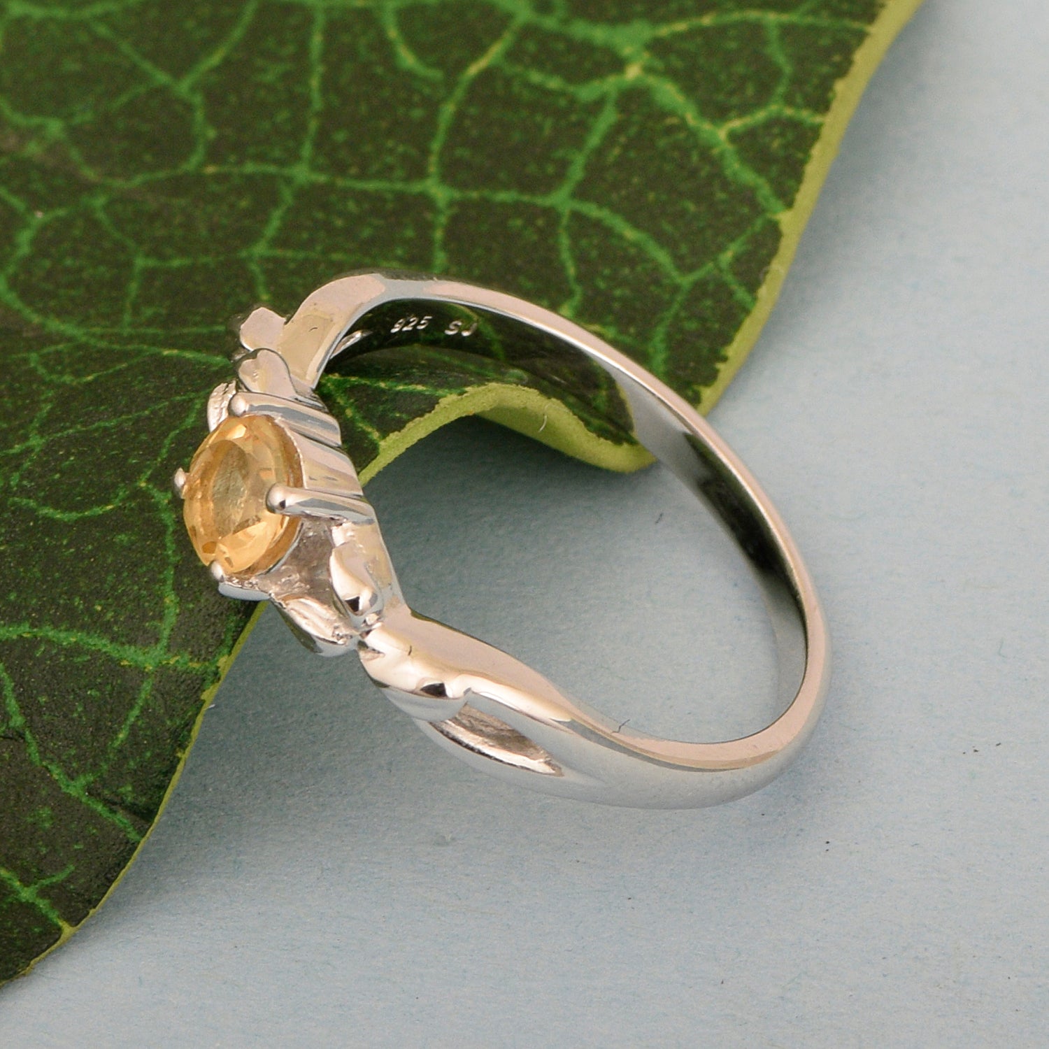 925 Sterling Silver Round Shape 5mm Citrine Promise Rings - Kimaya INC