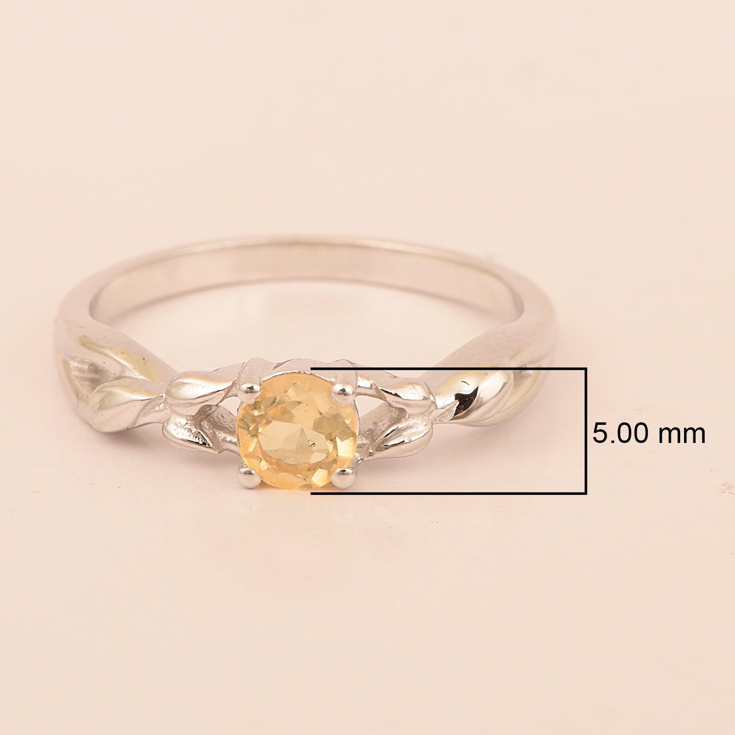 925 Sterling Silver Round Shape 5mm Citrine Promise Rings - Kimaya INC