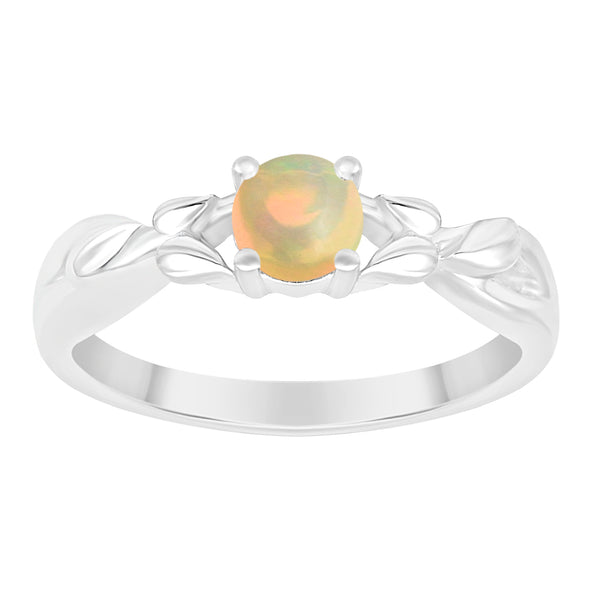 925 Sterling Silver Round Shape 5mm Opal Promise Rings - Kimaya INC