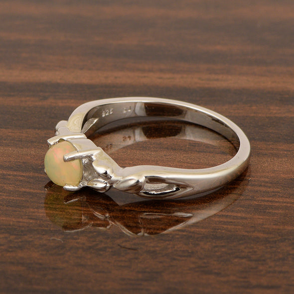925 Sterling Silver Round Shape 5mm Opal Promise Rings - Kimaya INC