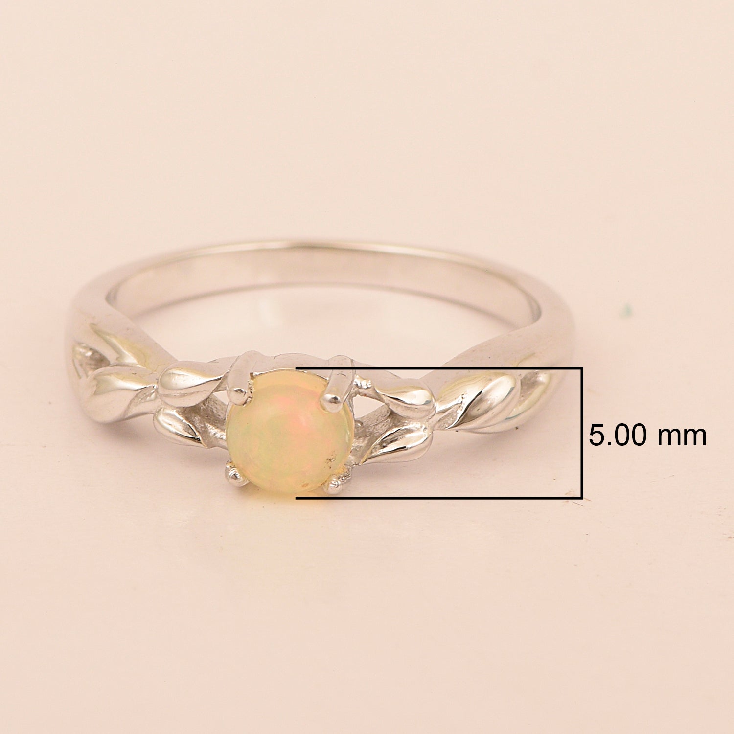 925 Sterling Silver Round Shape 5mm Opal Promise Rings - Kimaya INC