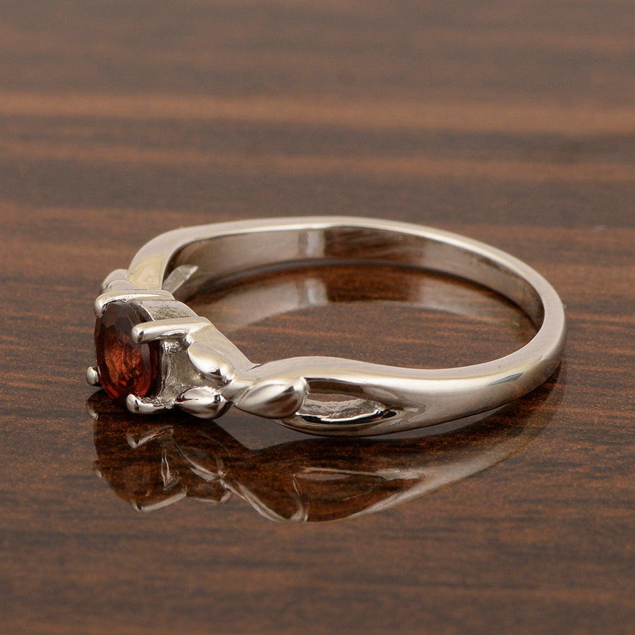 Garnet Nature-Inspired Leaf Design Ring- Sterling Silver