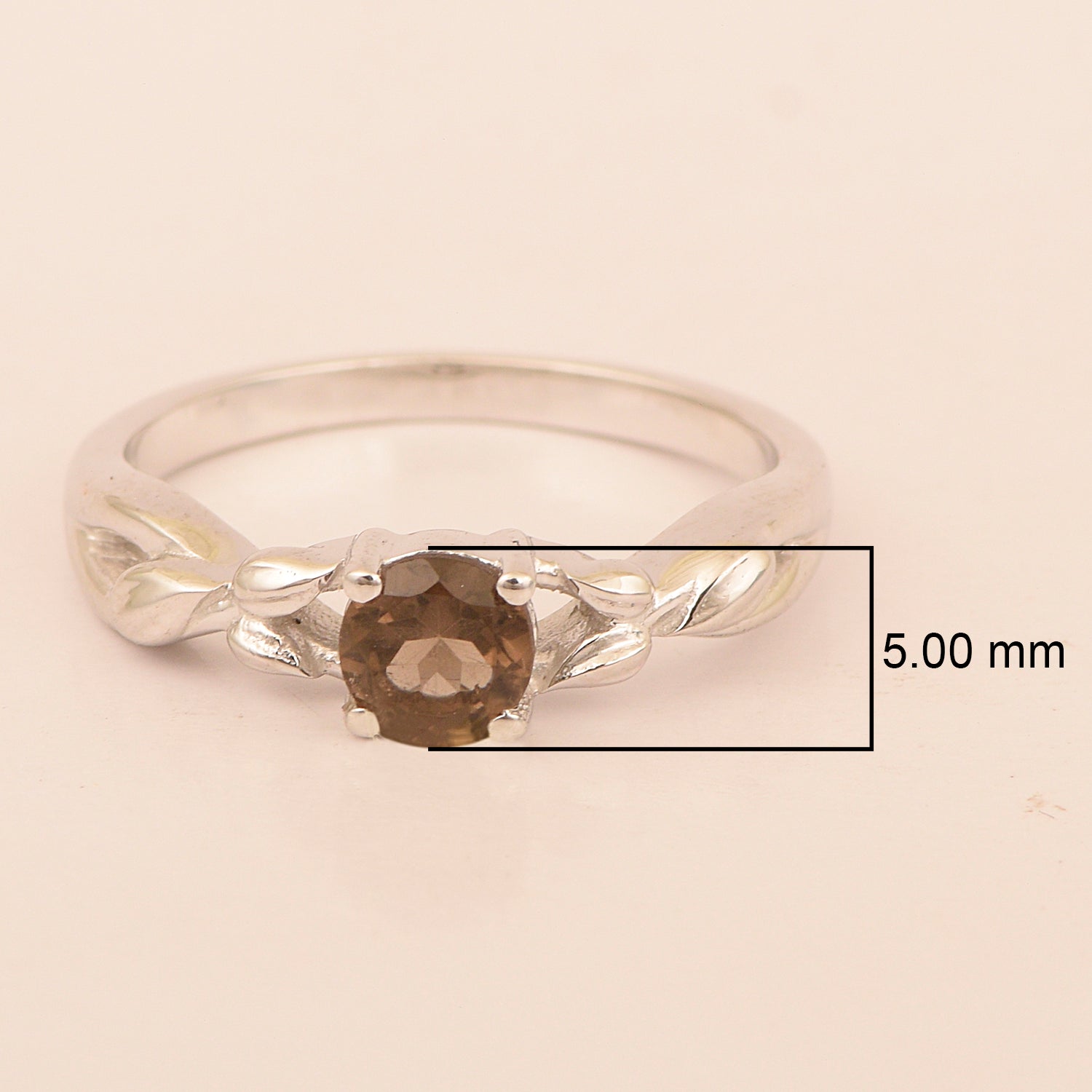 925 Sterling Silver Round Shape 5mm Smoky Quartz Promise Rings - Kimaya INC