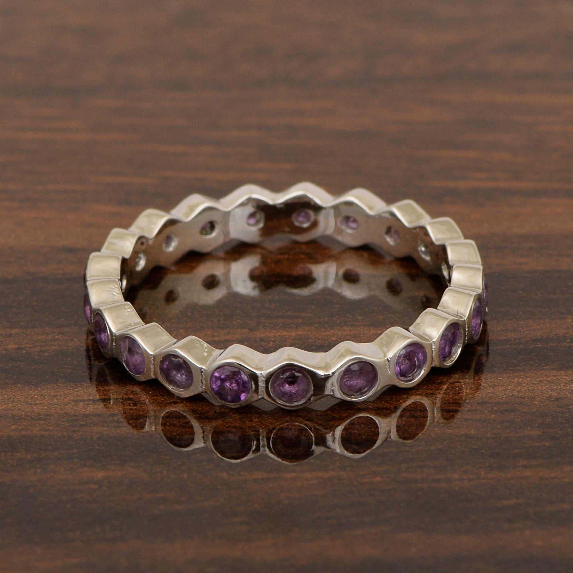 Full Eternity 1.20 Ctw Amethyst Gemstone Women Stacking Ring - Kimaya INC