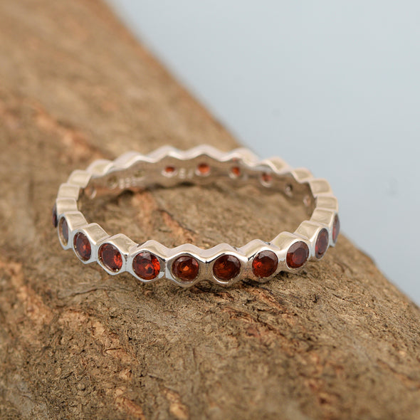 Full Eternity 1.20 Ctw Garnet Gemstone Women Stacking Ring - Kimaya INC
