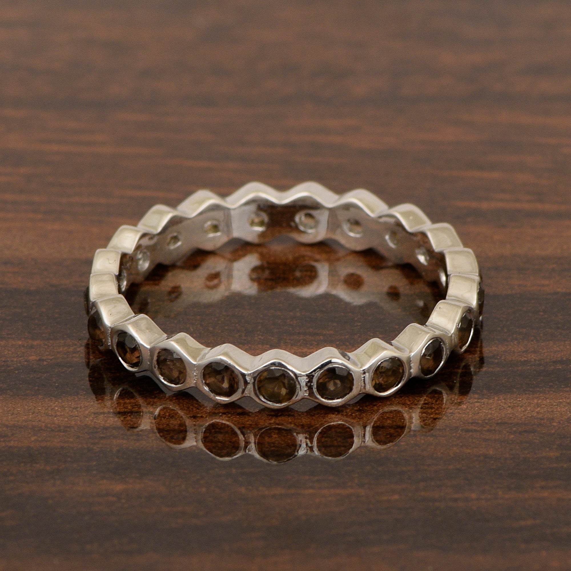 Full Eternity 1.20 Ctw Smoky Quartz Gemstone Women Stacking Ring - Kimaya INC