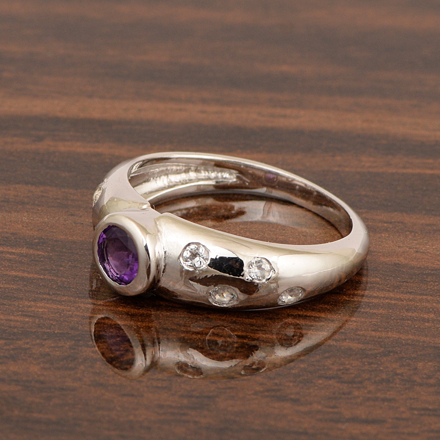 925 Sterling Silver Round 5mm Amethyst Women Promise Ring - Kimaya INC