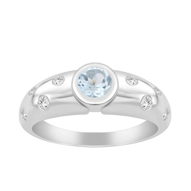 925 Sterling Silver Round 5mm Aquamarine Women Promise Ring - Kimaya INC