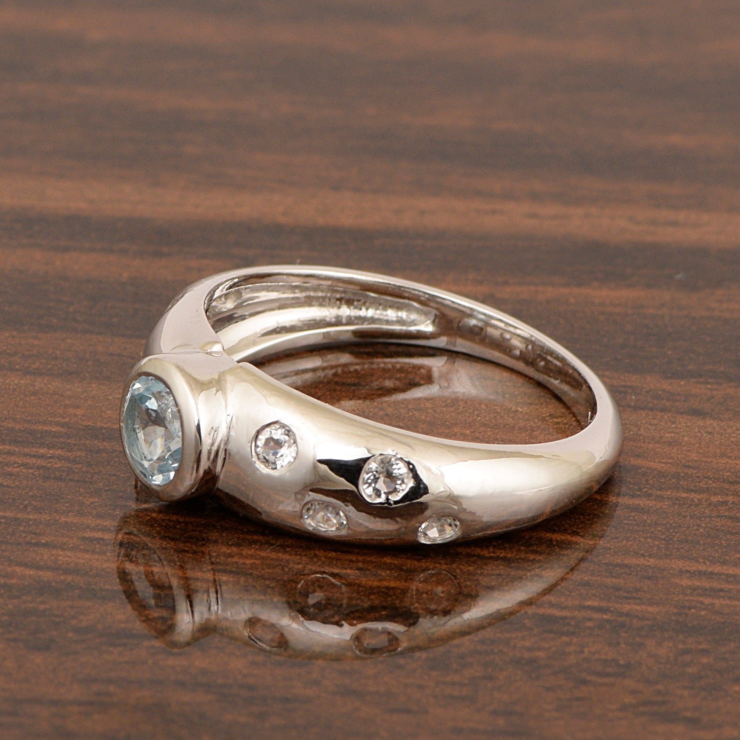 925 Sterling Silver Round 5mm Aquamarine Women Promise Ring - Kimaya INC
