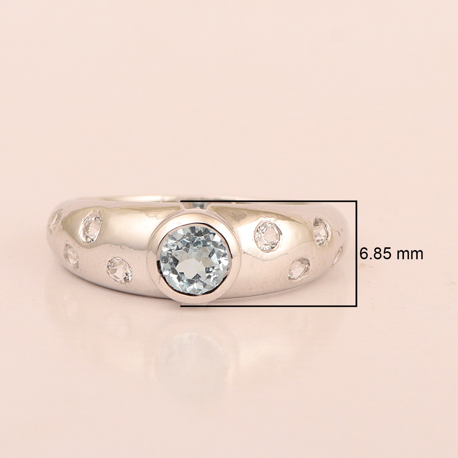 925 Sterling Silver Round 5mm Aquamarine Women Promise Ring - Kimaya INC