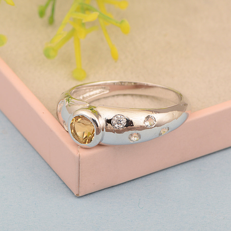 Citrine Dome Design Ring - Sterling Silver