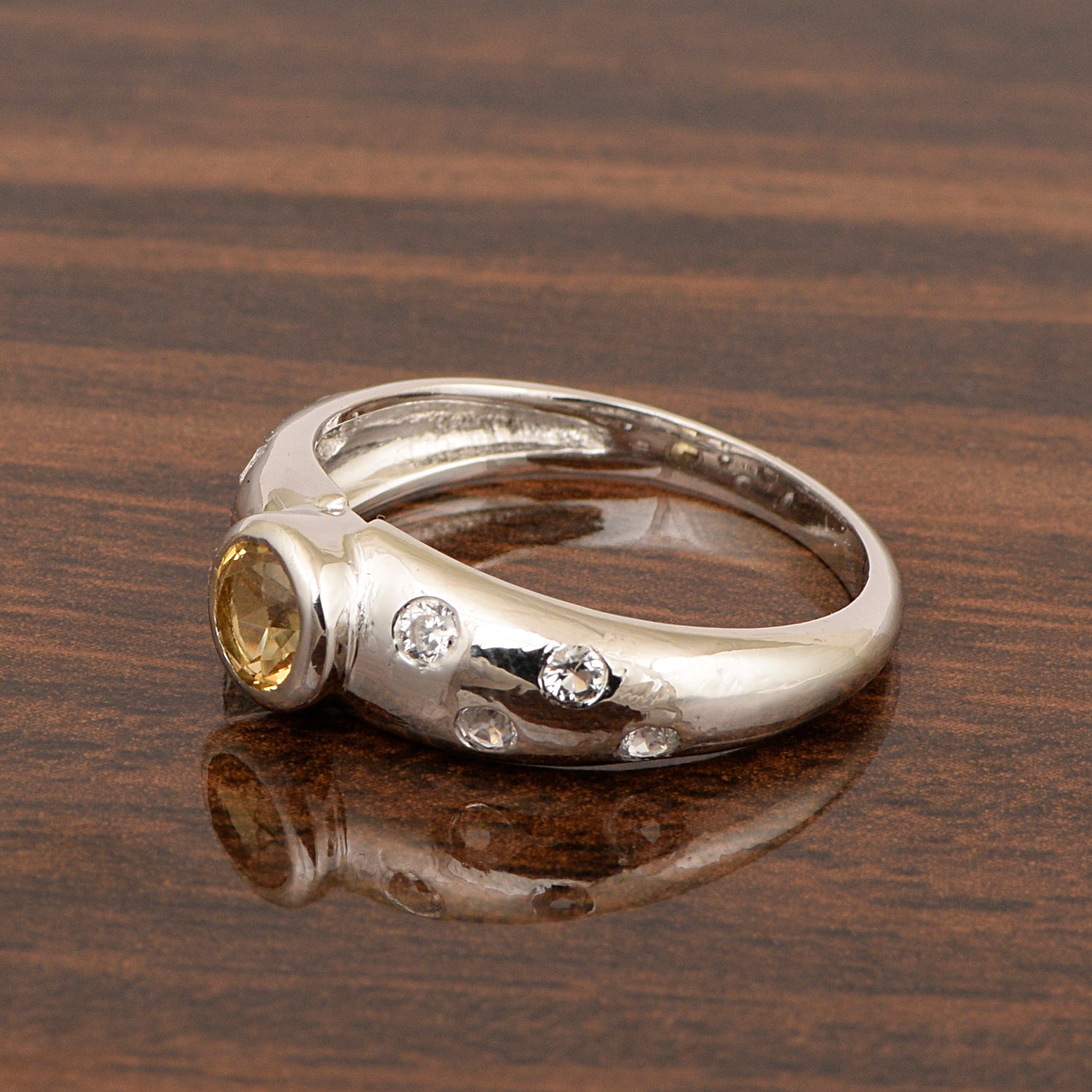 925 Sterling Silver Round 5mm Citrine Women Promise Ring - Kimaya INC