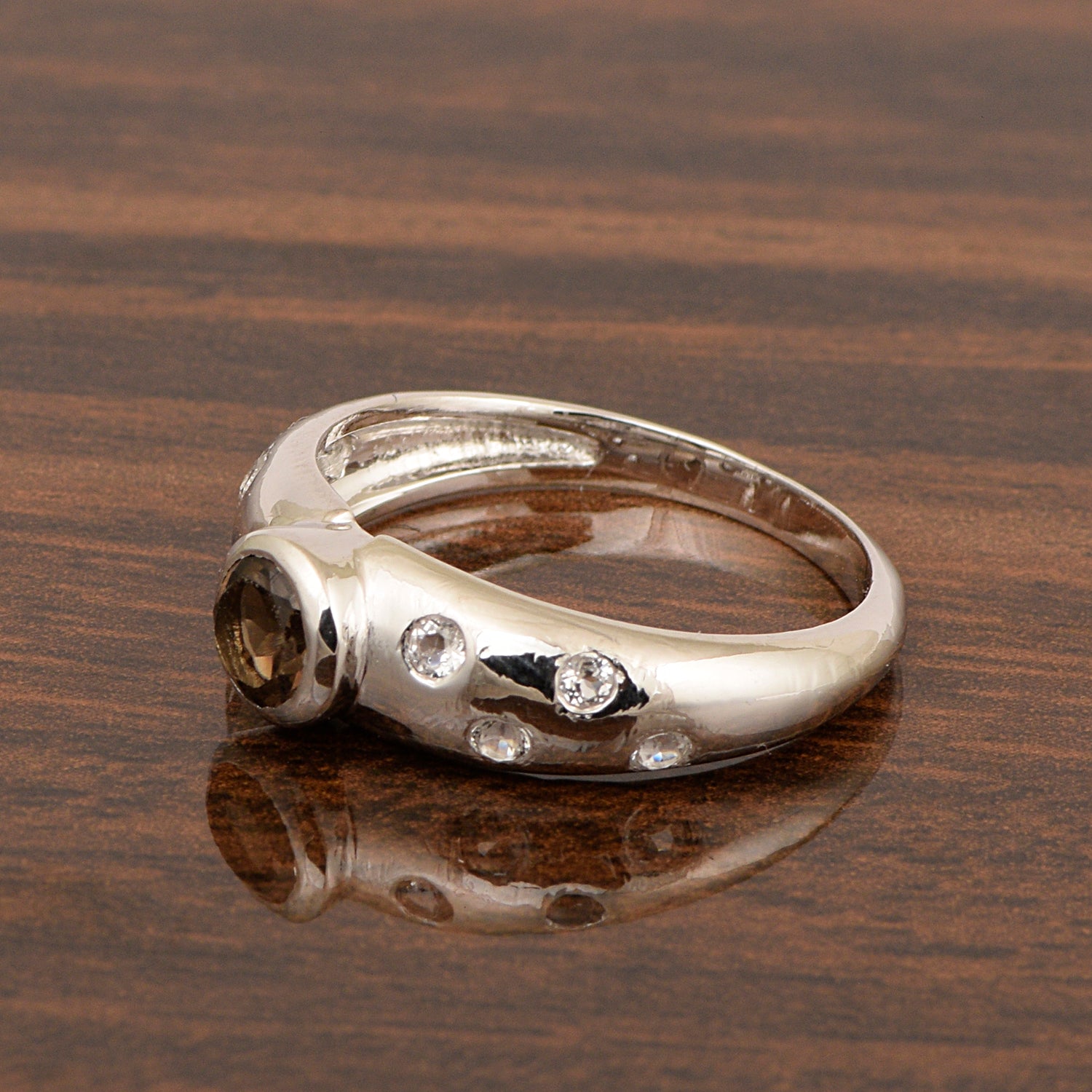 925 Sterling Silver Round 5mm Smoky Quartz Women Promise Ring - Kimaya INC