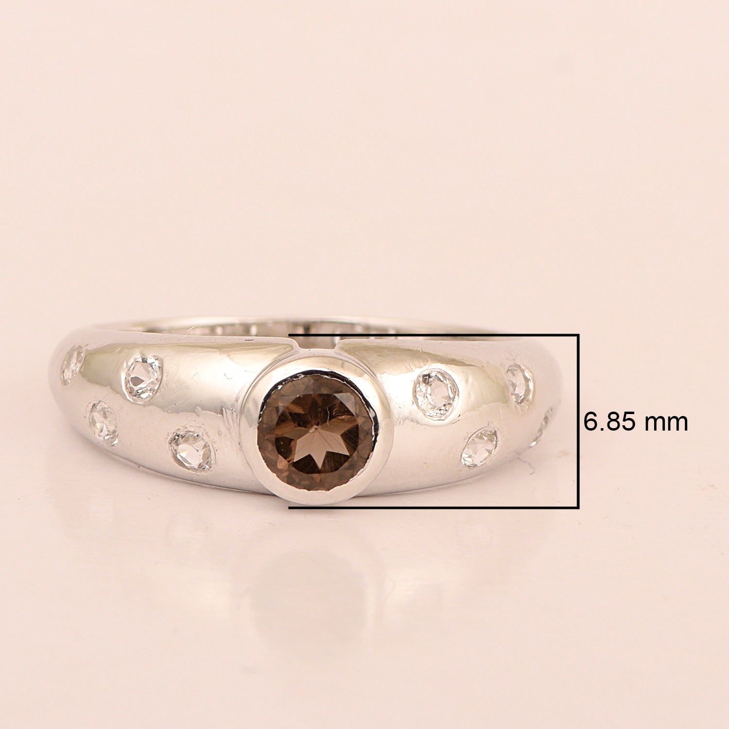 925 Sterling Silver Round 5mm Smoky Quartz Women Promise Ring - Kimaya INC