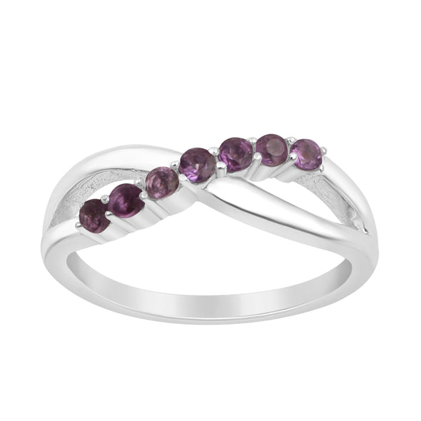 925 Sterling Silver Eternity Round 0.35 Ctw Amethyst Women Rings - Kimaya INC