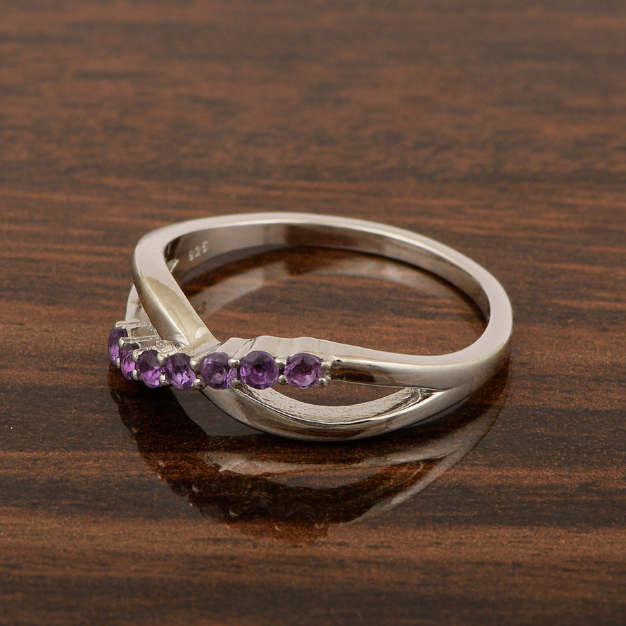 Amethyst Modern Crossover Ring- Sterling Silver
