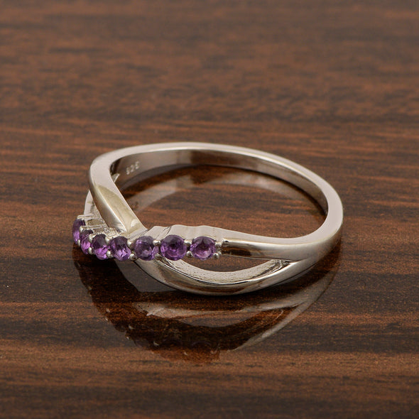 925 Sterling Silver Eternity Round 0.35 Ctw Amethyst Women Rings - Kimaya INC