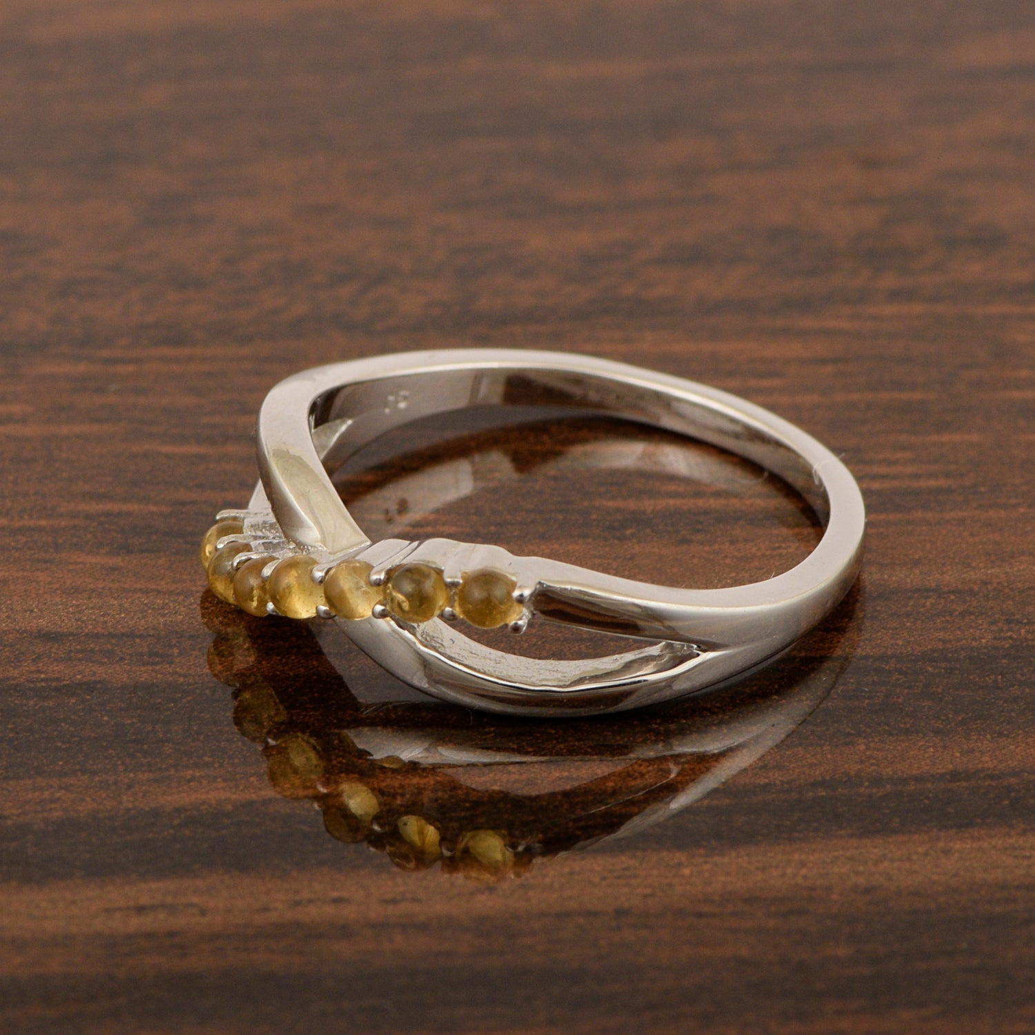 925 Sterling Silver Eternity Round 0.35 Ctw Citrine Women Rings - Kimaya INC